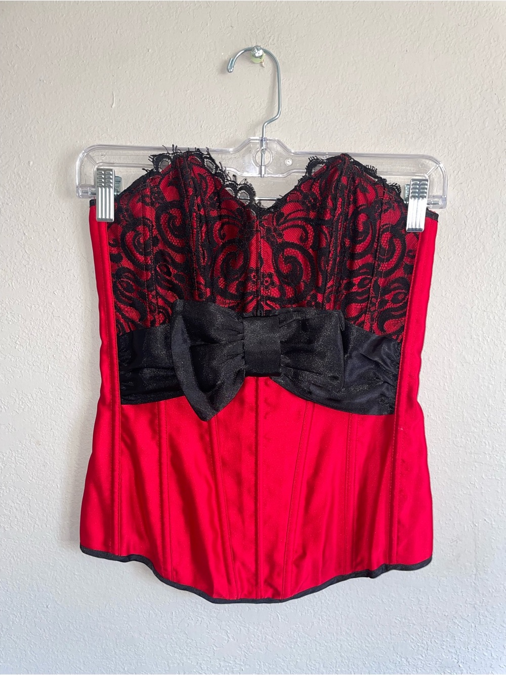 Fredericks of Hollywood Red and Black Lace Bow Corset Top Women Intimates Small